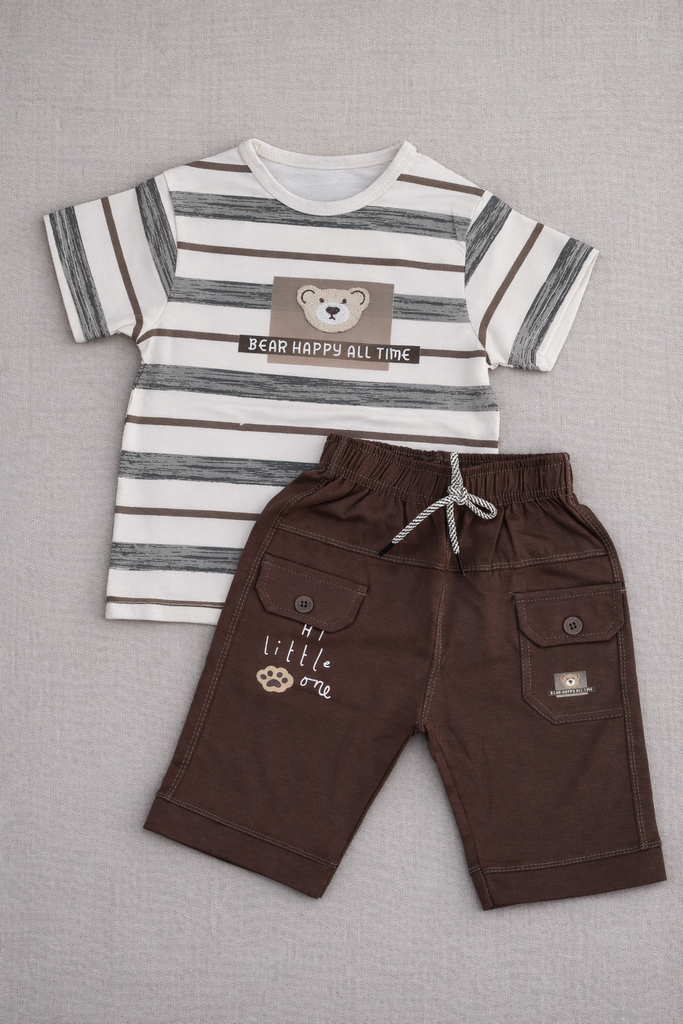 “Happy Bear Stripe Kids Summer Set”